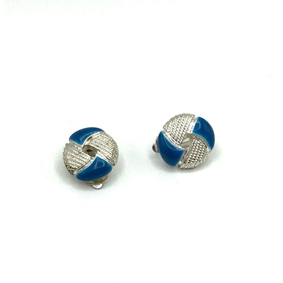 Vintage Button style Blue & Silver Clip-On Earrings - Picture 1 of 4